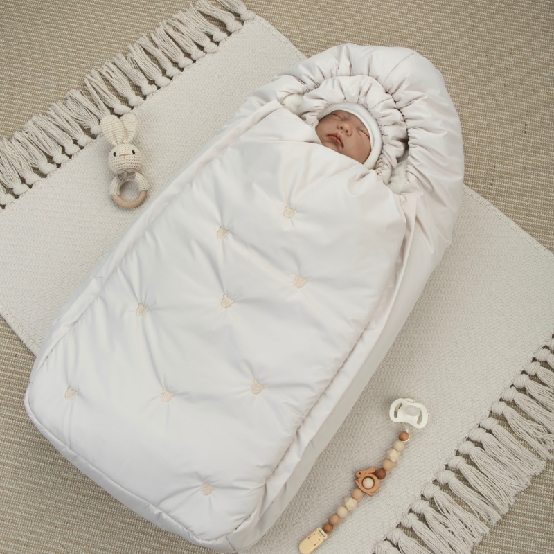 Комплект на выписку 5 предметов "Акварель.Вышивка Медвежонок", зимний, светло-бежевый