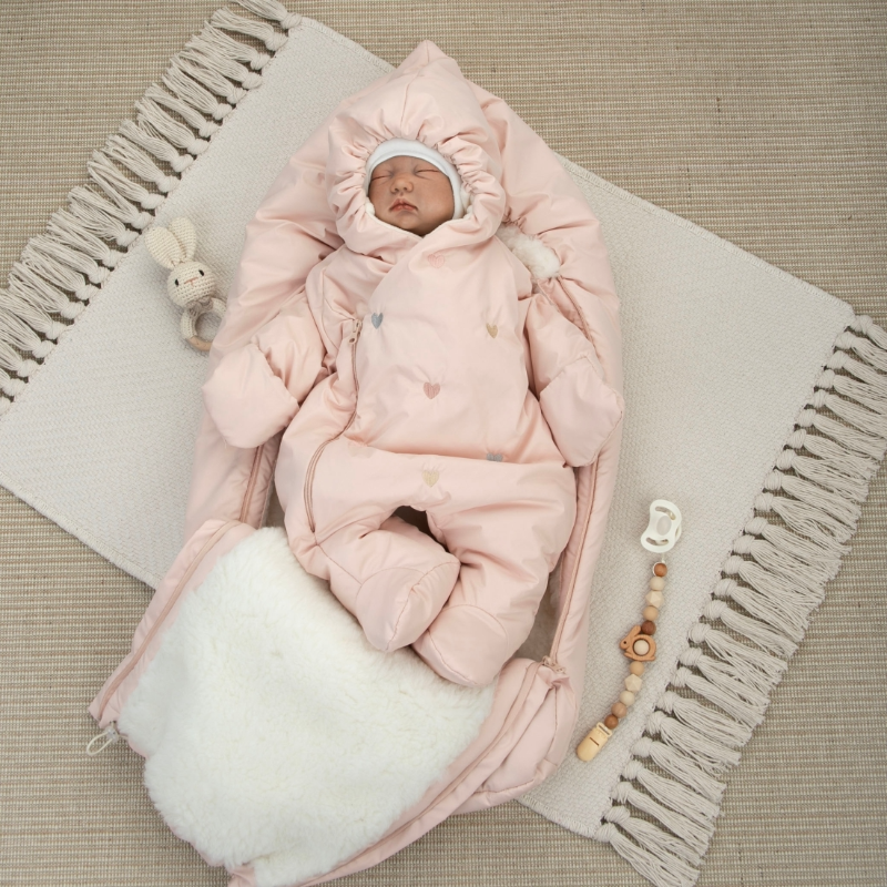 Комплект на выписку 5 предметов "Акварель.Вышивка Сердечки", зимний, розовая пудра