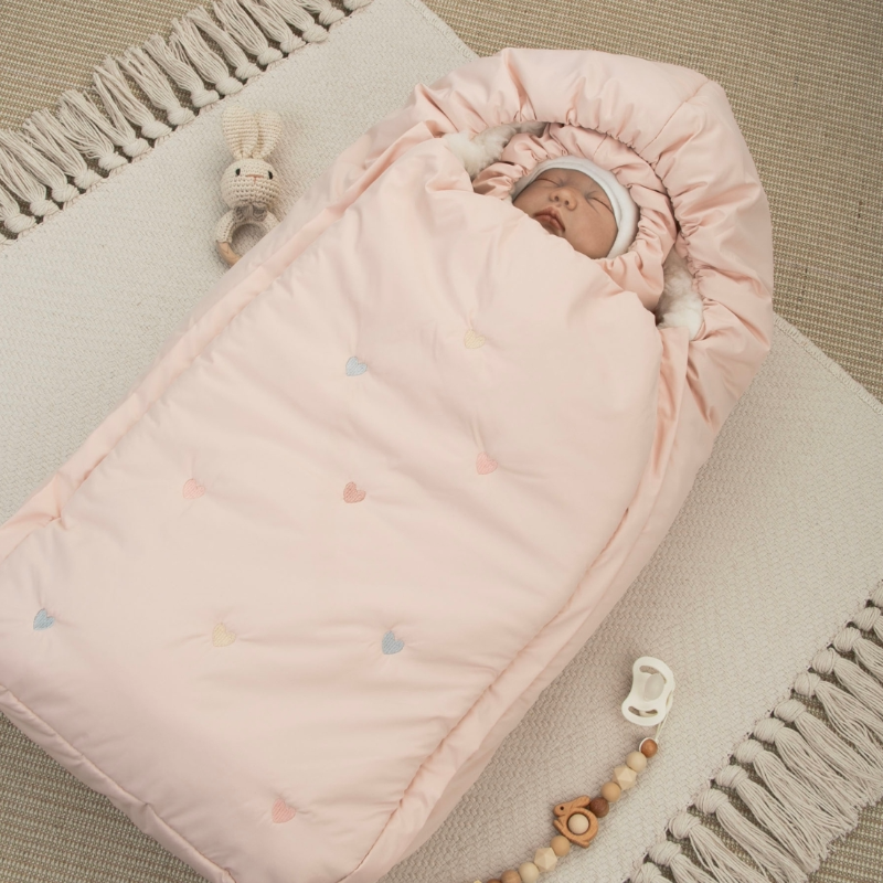 Комплект на выписку 5 предметов "Акварель.Вышивка Сердечки", зимний, розовая пудра