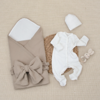 Комплект на выписку 4 предмета "Ажур.Муслин Плед", капучино, лето