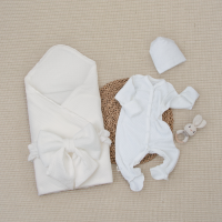 Комплект на выписку 4 предмета "Ажур.Муслин Плед", молоко, лето