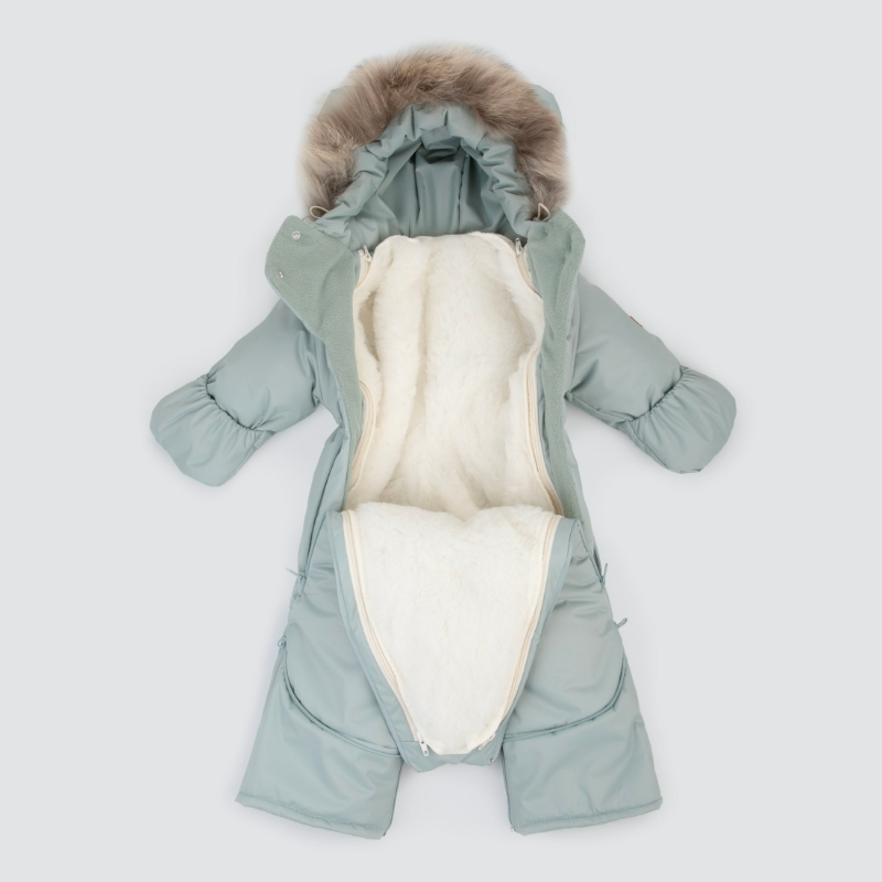 Комбинезон-трансформер "Пикколино", с опушкой, с отворотами, 3 сезона, полынь