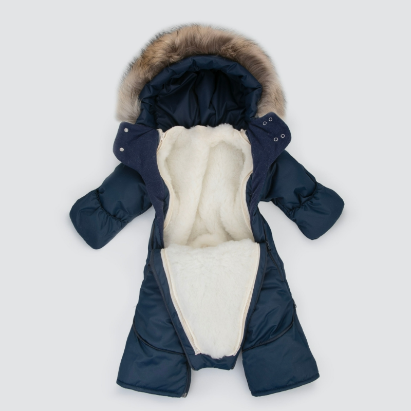 Комбинезон-трансформер "Пикколино", с опушкой, с отворотами, 3 сезона, деним