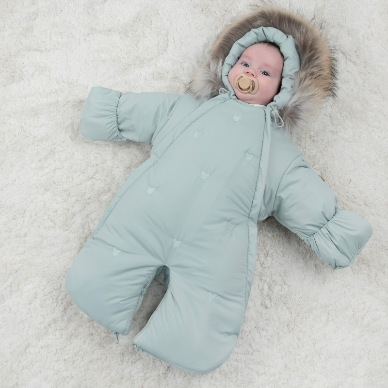 Комбинезон-трансформер "Акварель. Вышивка Медвежонок", с опушкой, с отворотами, 3 сезона, мята