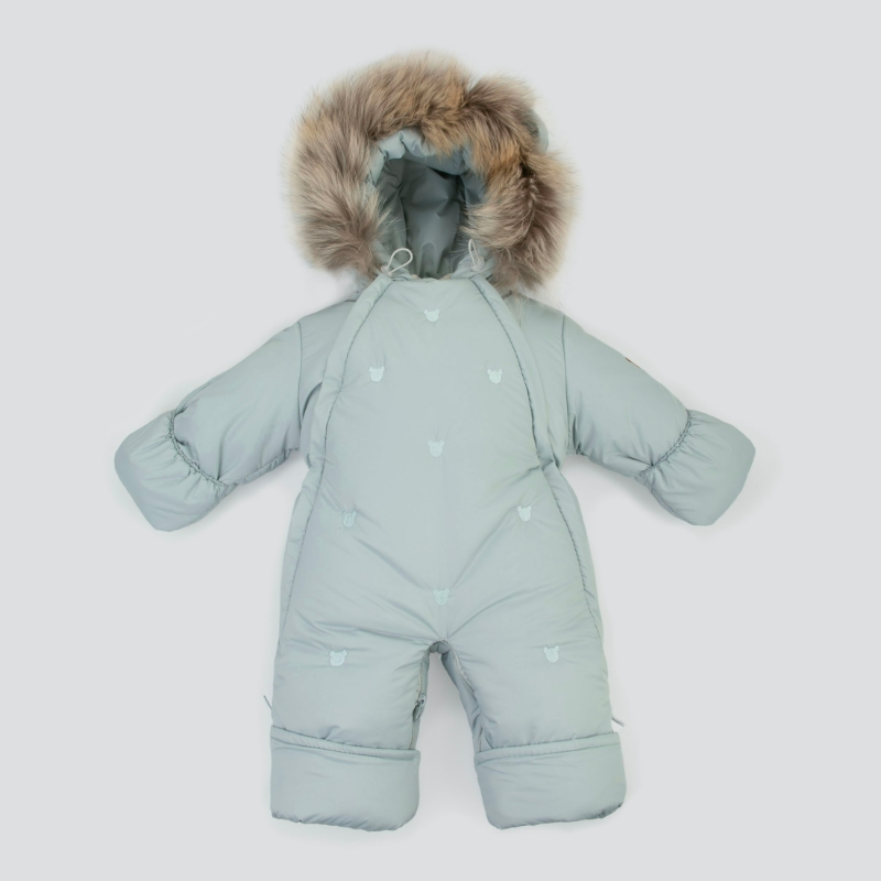 Комбинезон-трансформер "Акварель. Вышивка Медвежонок", с опушкой, с отворотами, 3 сезона, мята