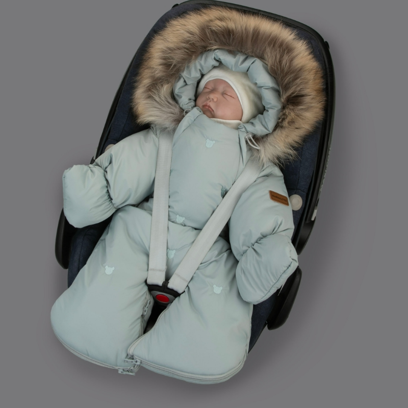 Комбинезон-трансформер "Акварель. Вышивка Медвежонок", с опушкой, с отворотами, 3 сезона, мята