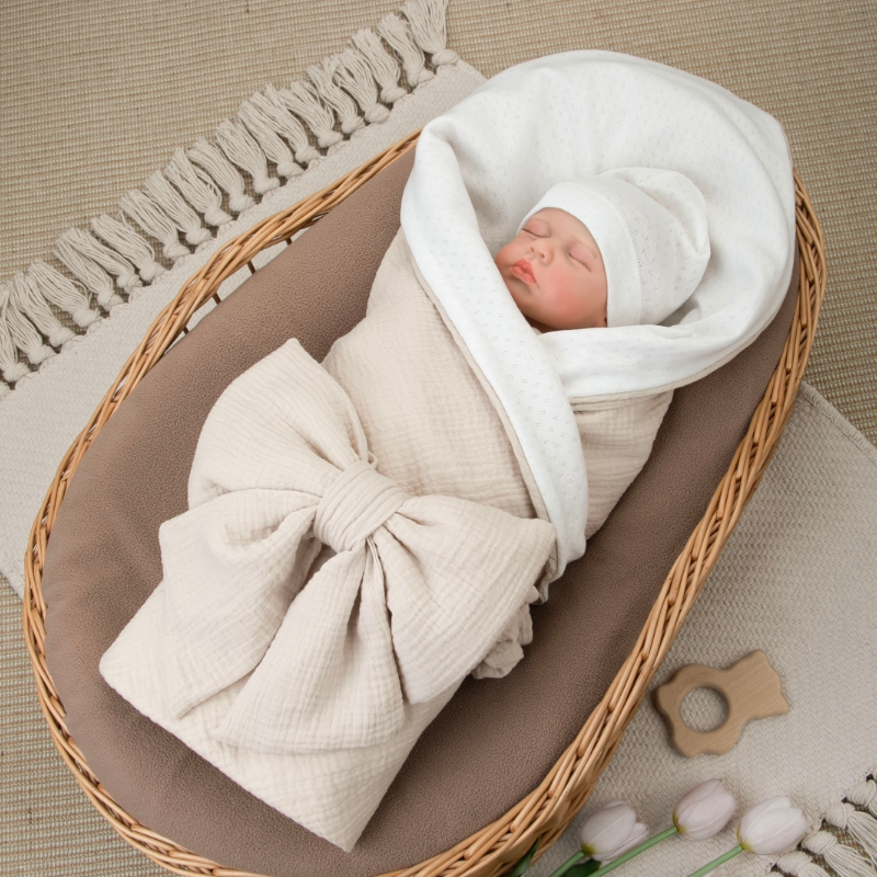 Комплект на выписку 4 предмета "Ажур.Муслин Плед", бежевый, лето