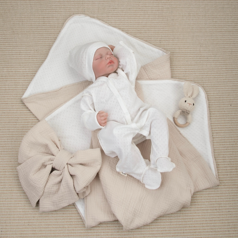 Комплект на выписку 4 предмета "Ажур.Муслин Плед", бежевый, лето