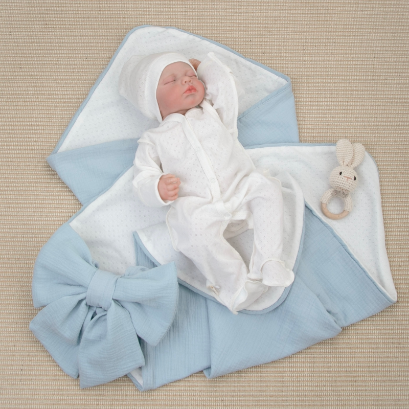 Комплект на выписку 4 предмета "Ажур.Муслин Плед", голубой, лето