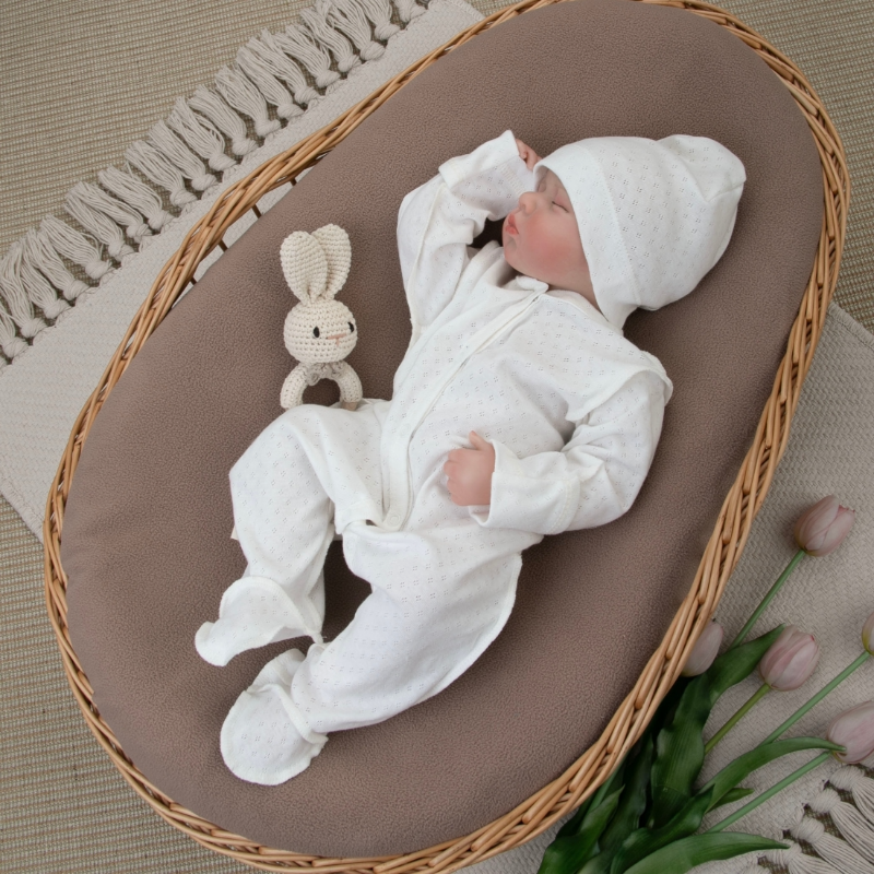 Комплект на выписку 4 предмета "Ажур.Муслин Плед", джинс, лето