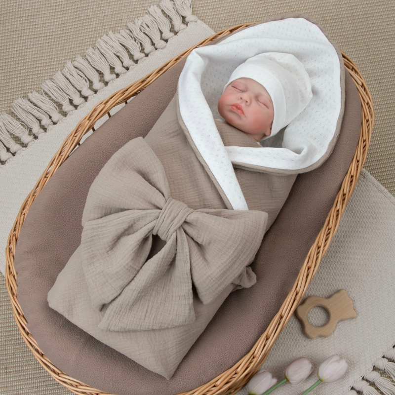 Комплект на выписку 4 предмета "Ажур.Муслин Плед", капучино, лето