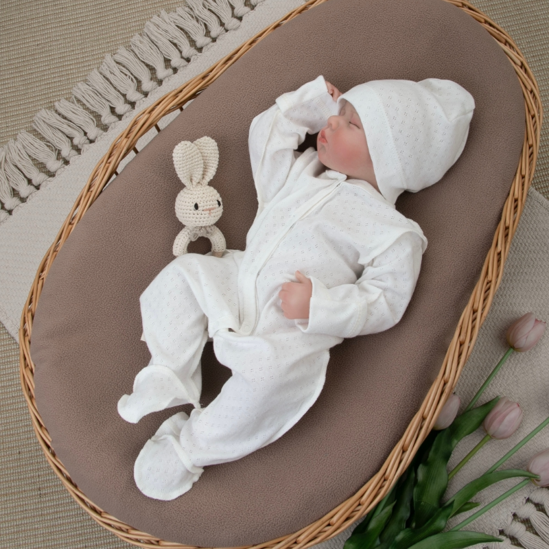 Комплект на выписку 4 предмета "Ажур.Муслин Плед", пудра, лето