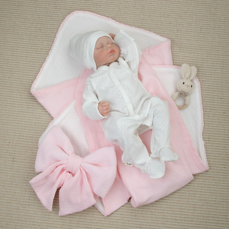 Комплект на выписку 4 предмета "Ажур.Муслин Плед", розовый, лето