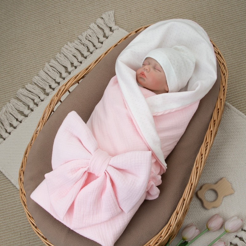 Комплект на выписку 4 предмета "Ажур.Муслин Плед", розовый, лето