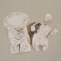 Комплект на выписку 4 предмета "Муслин Рюша.Плед", бежевый, лето