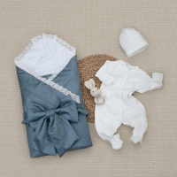 Комплект на выписку 4 предмета "Новый Сатин", деним, лето