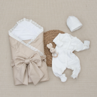 Комплект на выписку 4 предмета "Новый Сатин", серо-бежевый, лето