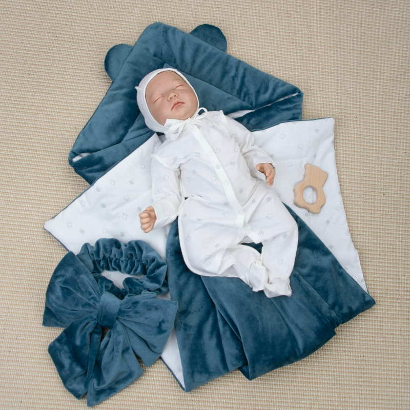 Комплект на выписку 4 предмета "Медвежонок", деним, лето