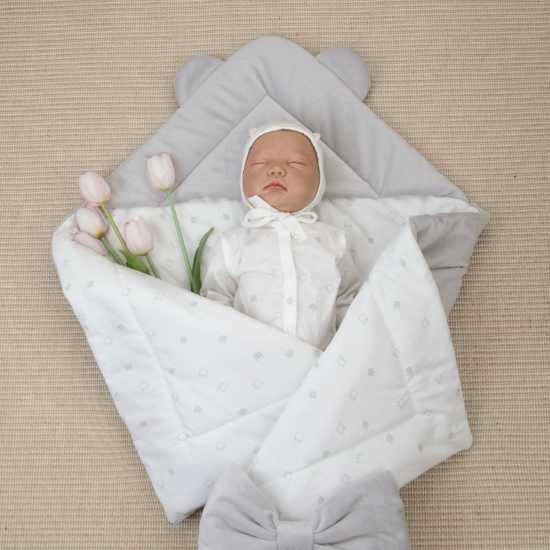 Комплект на выписку 4 предмета "Медвежонок", серый, лето