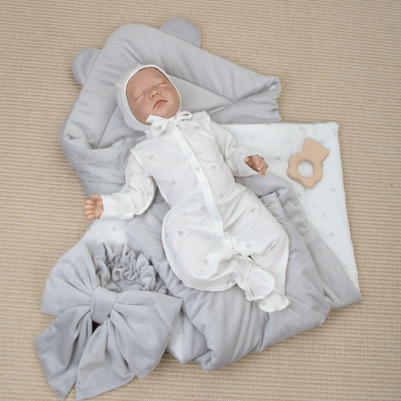 Комплект на выписку 4 предмета "Медвежонок", серый, лето