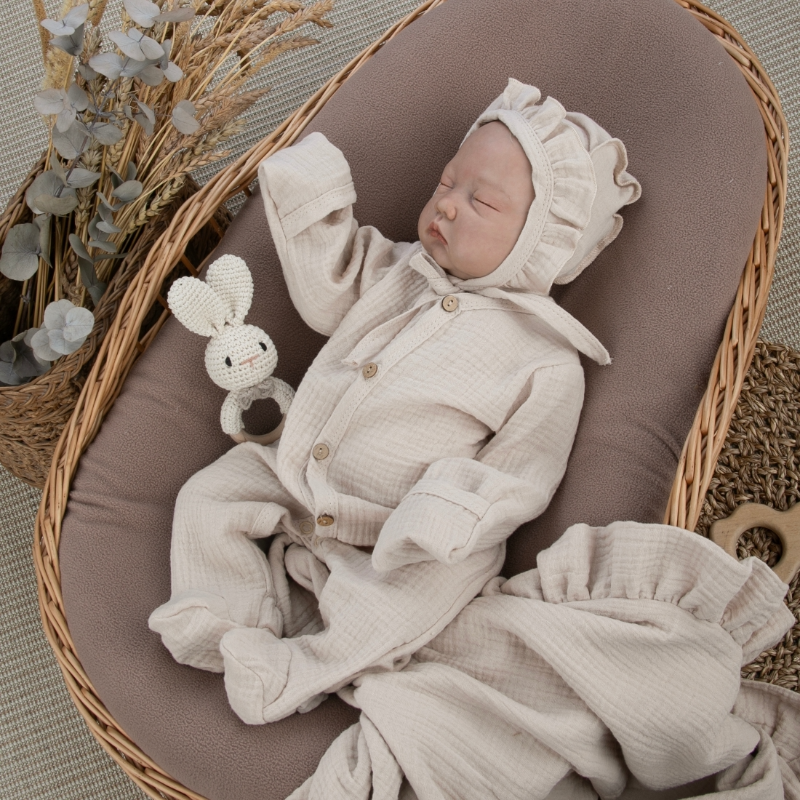 Комплект на выписку 4 предмета "Муслин Рюша.Плед", бежевый, лето