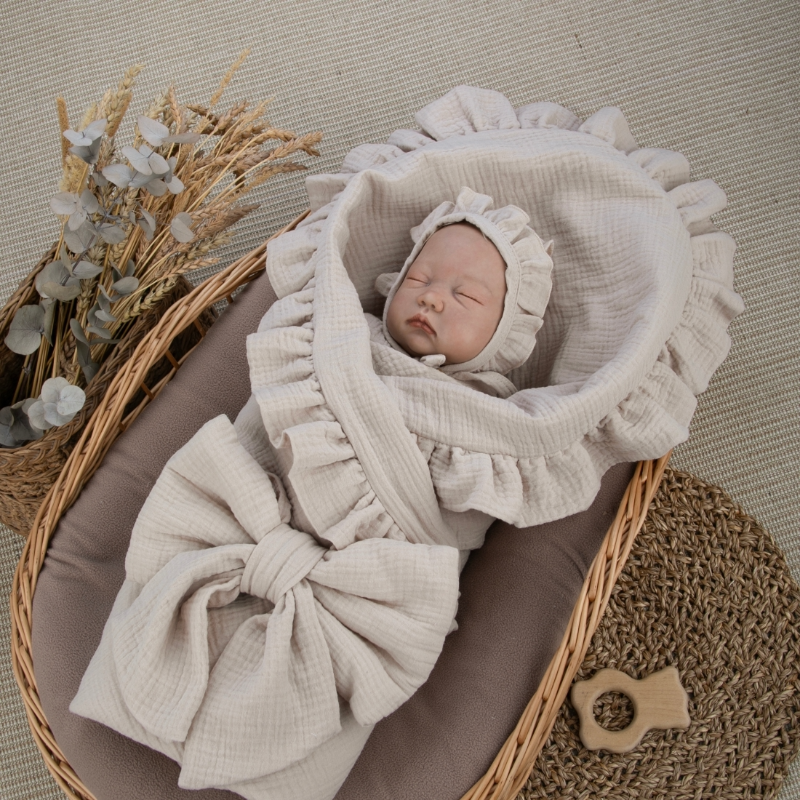 Комплект на выписку 4 предмета "Муслин Рюша.Плед", бежевый, лето