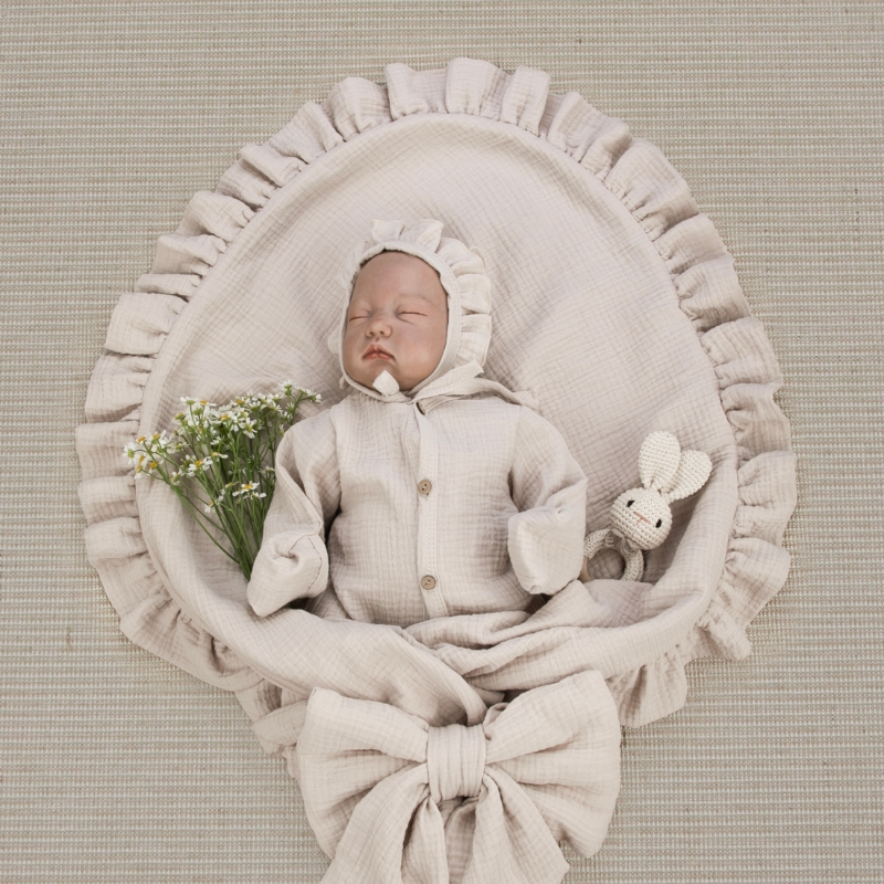 Комплект на выписку 4 предмета "Муслин Рюша.Плед", бежевый, лето