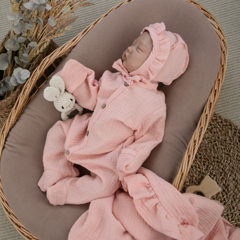 Комплект на выписку 4 предмета "Муслин Рюша.Плед", коралл, лето