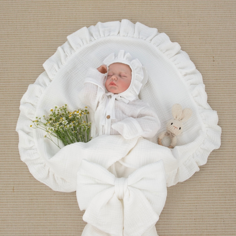 Комплект на выписку 4 предмета "Муслин Рюша.Плед", молоко, лето