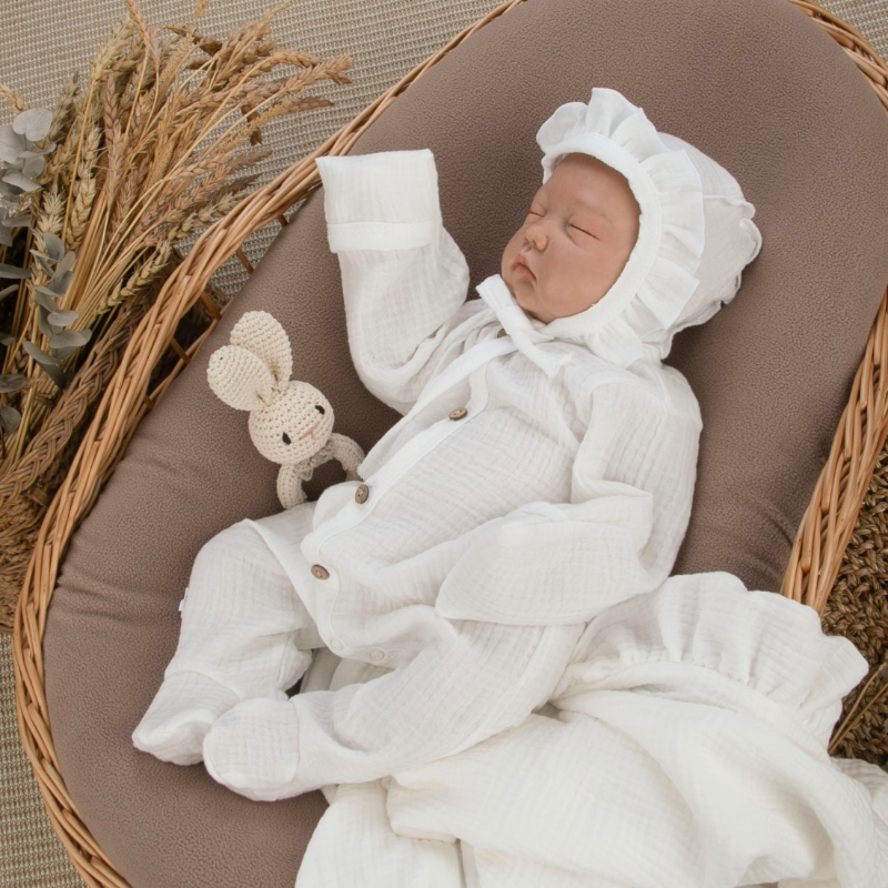 Комплект на выписку 4 предмета "Муслин Рюша.Плед", молоко, лето