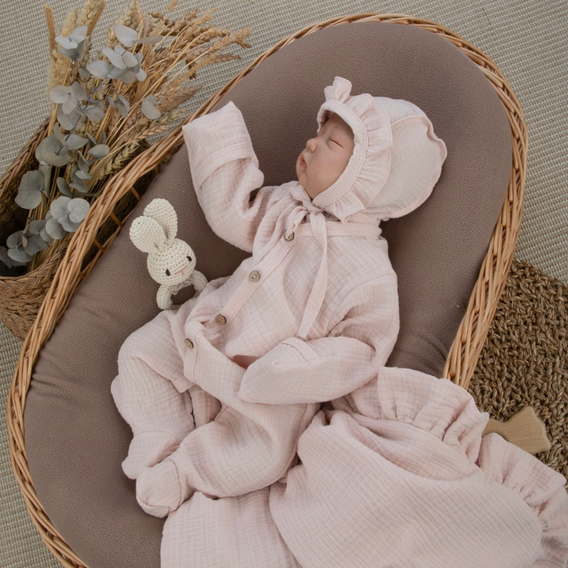 Комплект на выписку 4 предмета "Муслин Рюша.Плед", пудра, лето