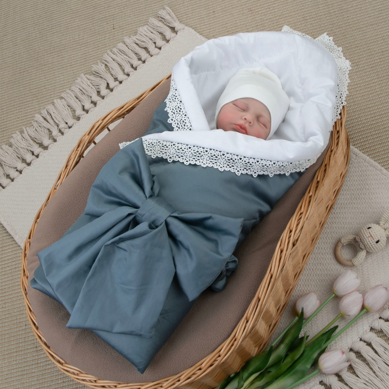 Комплект на выписку 4 предмета "Новый Сатин", деним, лето