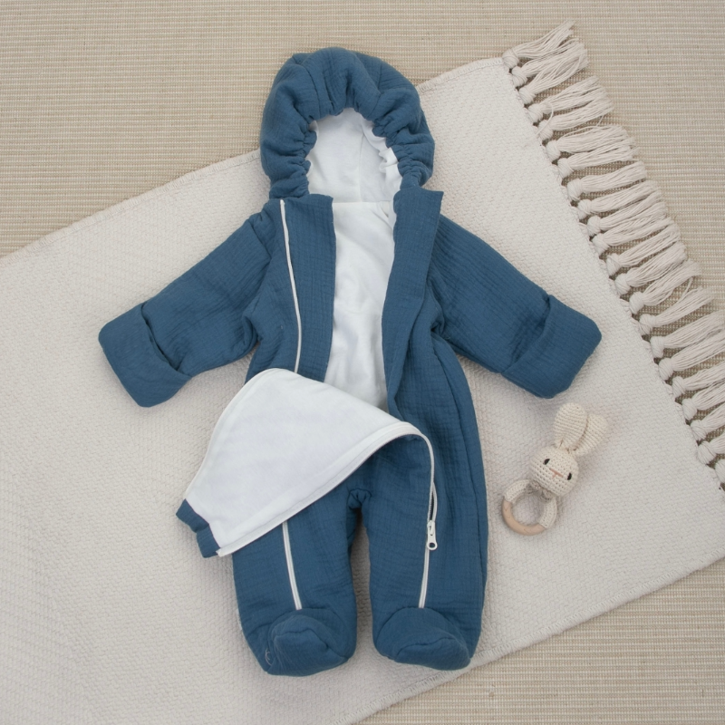 Комплект на выписку 5 предметов "Муслин", демисезонный, деним