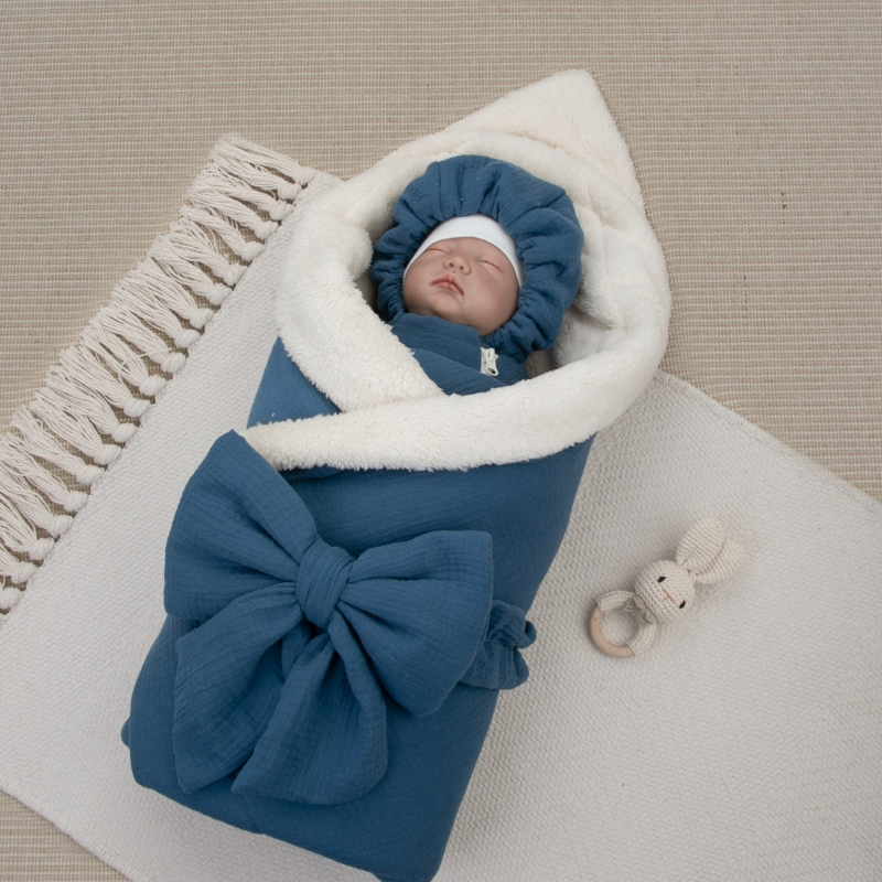 Комплект на выписку 5 предметов "Муслин", демисезонный, деним