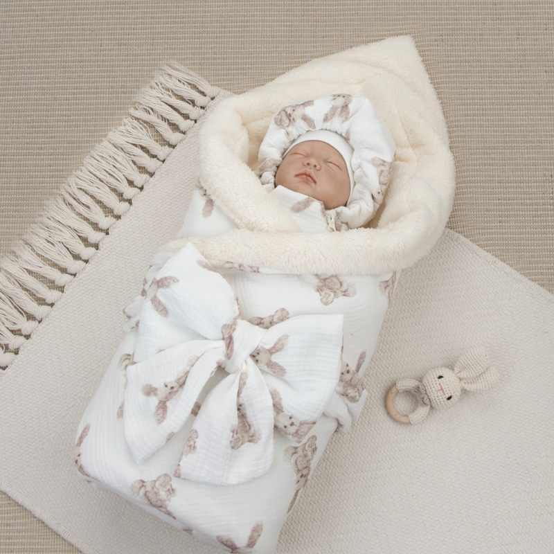 Комплект на выписку 5 предметов "Муслин", демисезонный, зайки